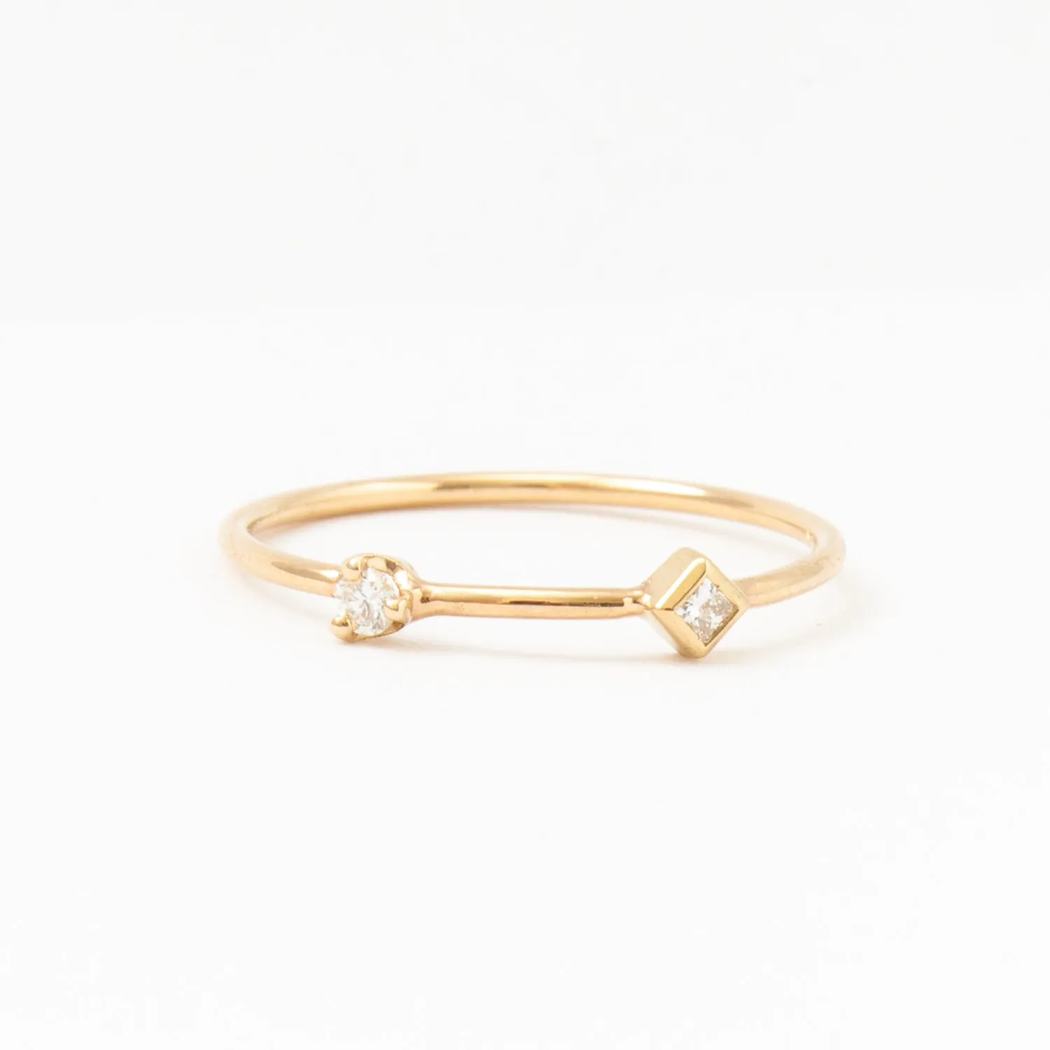 Princess & Round Diamond Thin Band Ring