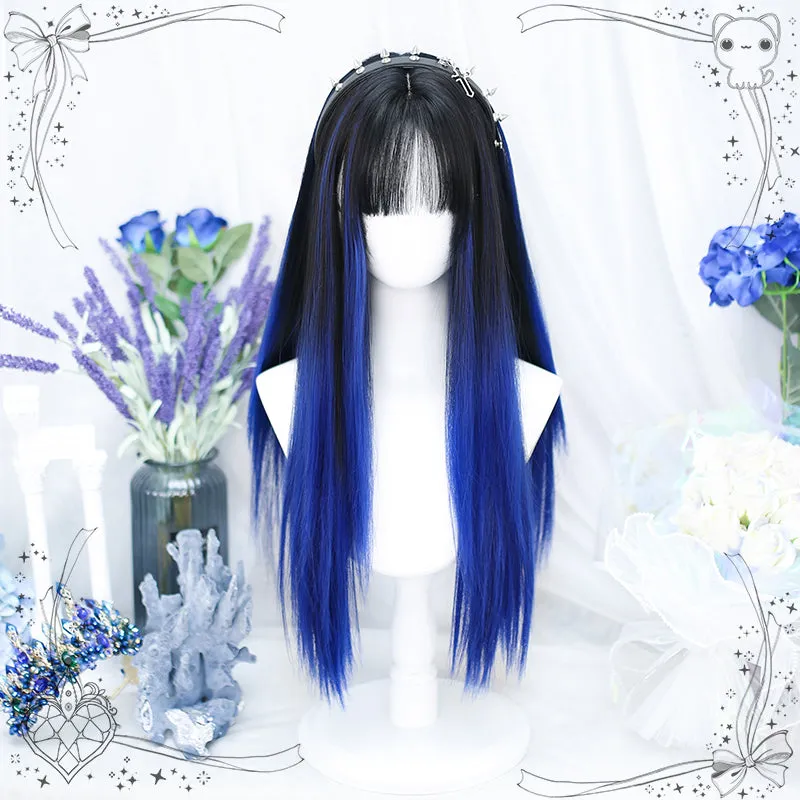 "Night Dream" Blue Black Straight Long Wig