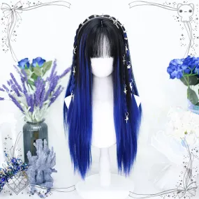 "Night Dream" Blue Black Straight Long Wig