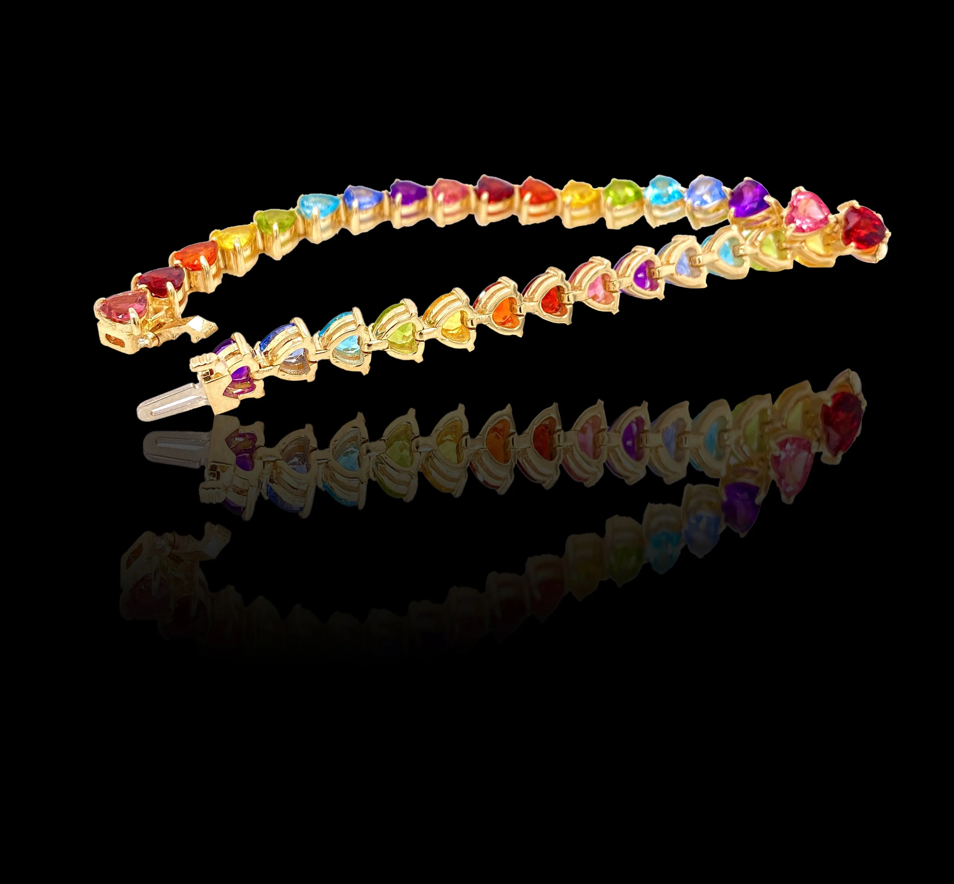 Rainbow heart tennis bracelet