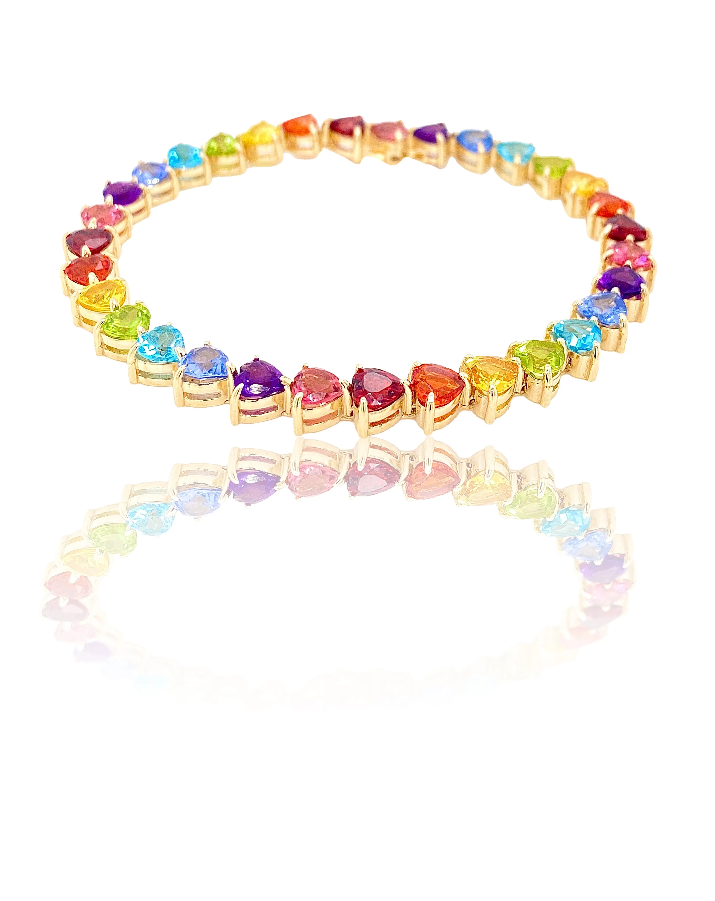 Rainbow heart tennis bracelet