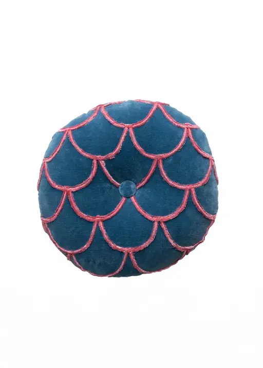 Round Cotton Pillow w/ Tufted Scallop Pattern