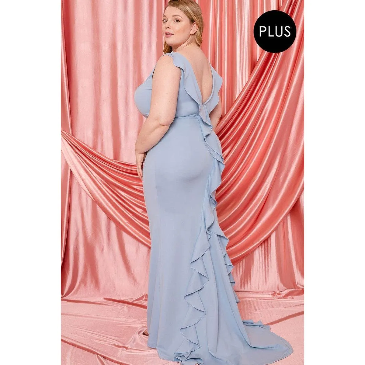 Ruffle Drapped Tail Plus Size Maxi Dress