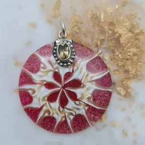 Shell Pink Resin Citrine Stone pendant large