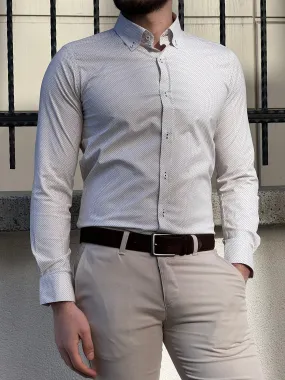 Slim Fit Patterned Cotton Beige Shirt