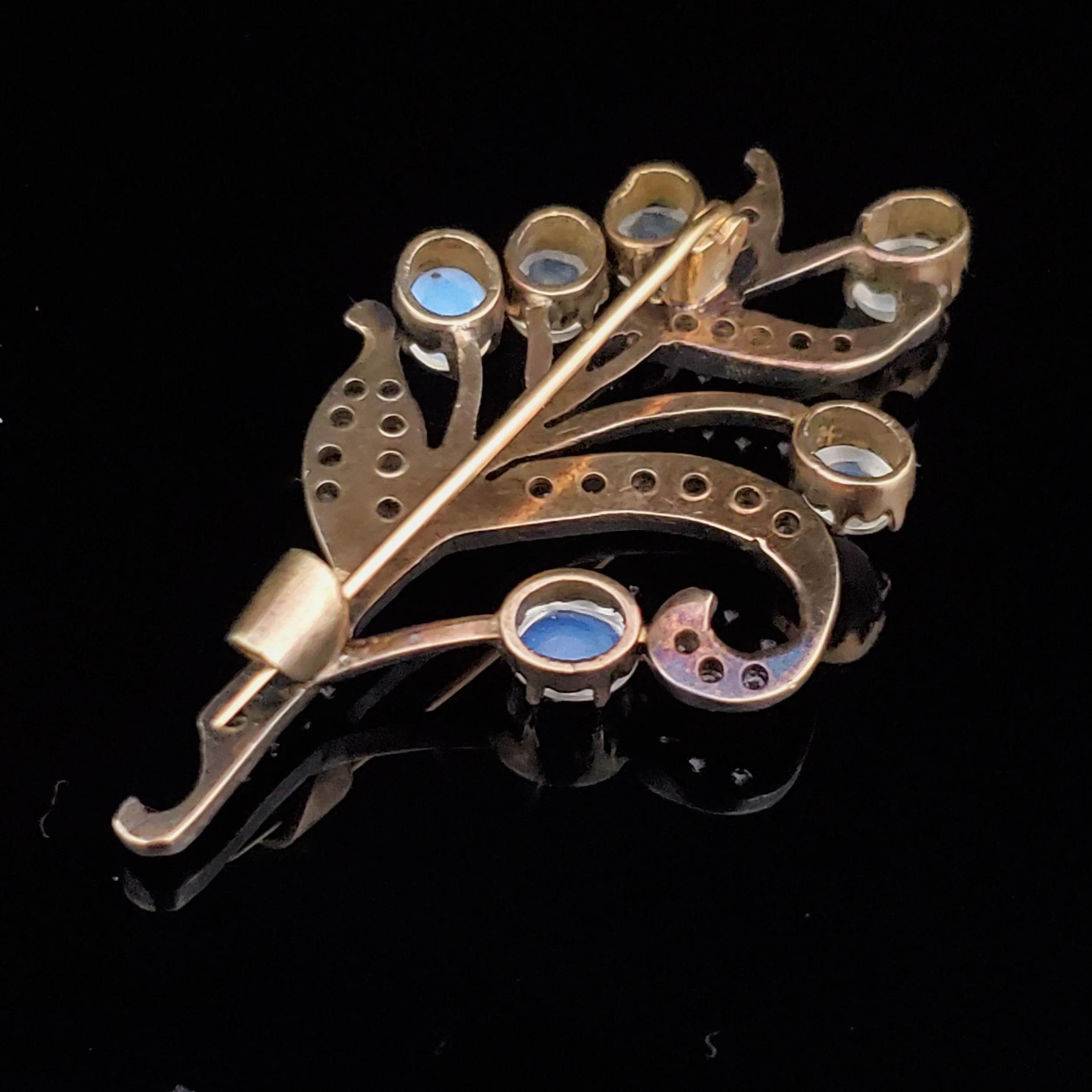 The Austin - Victorian Era Moonstone Diamond 14k Gold Silvertop Brooch