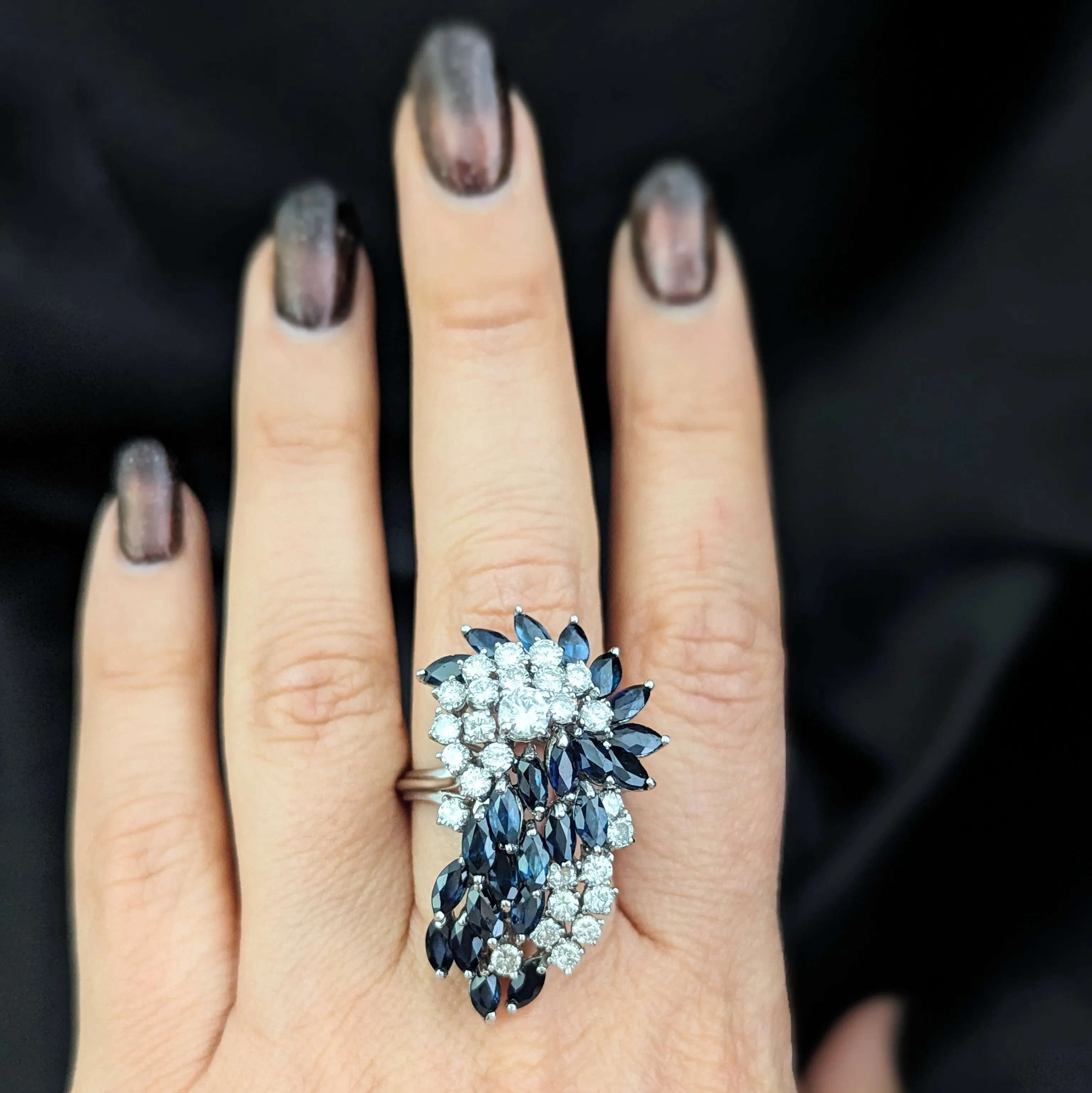 The Hampstead - Estate Diamond Sapphire Cluster Cocktail Ring