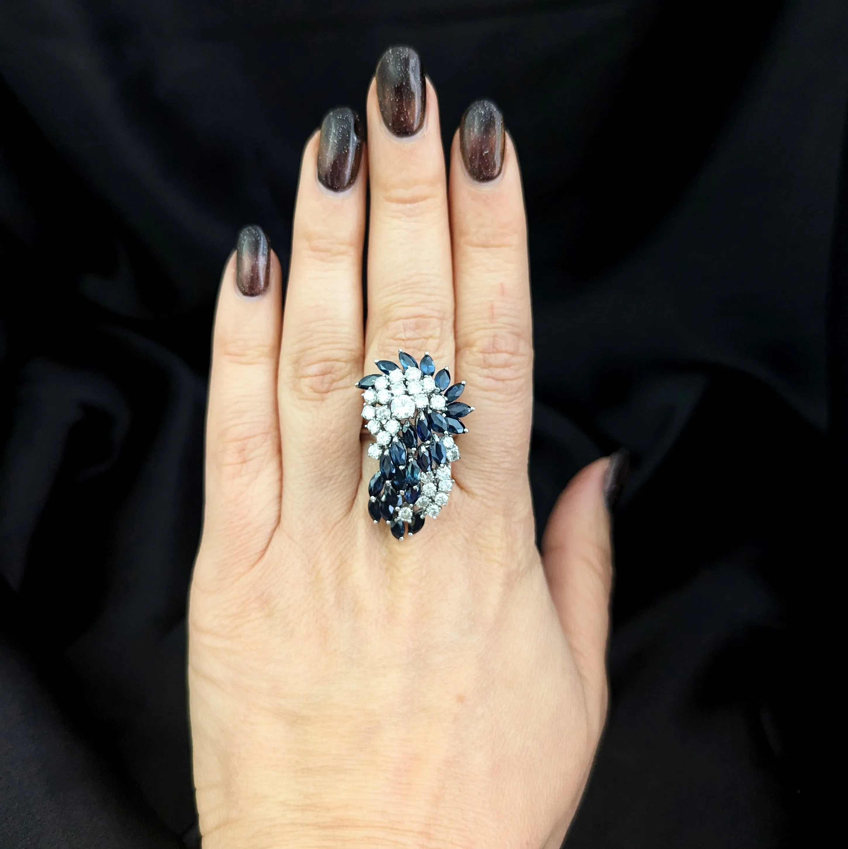 The Hampstead - Estate Diamond Sapphire Cluster Cocktail Ring