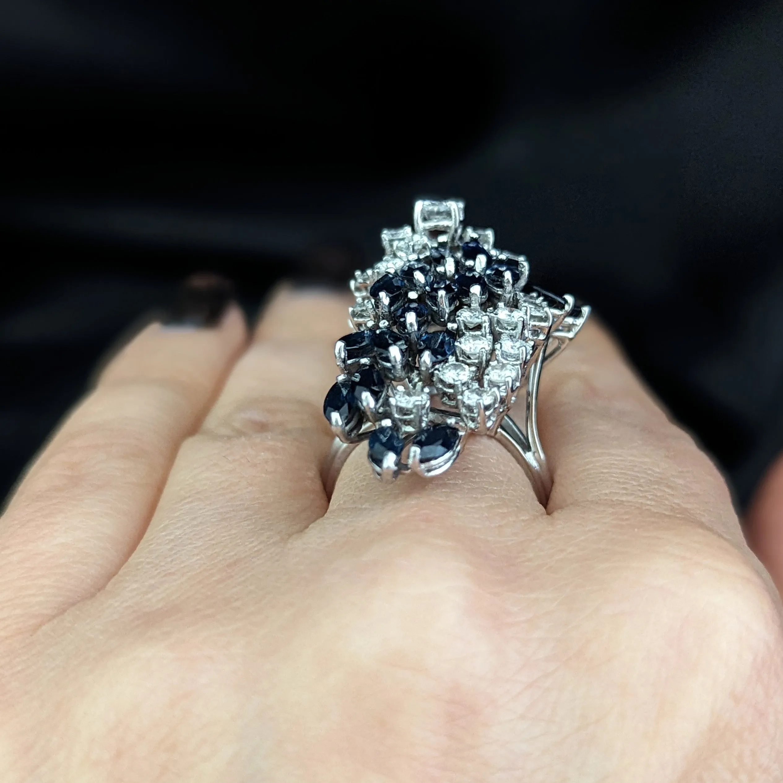 The Hampstead - Estate Diamond Sapphire Cluster Cocktail Ring