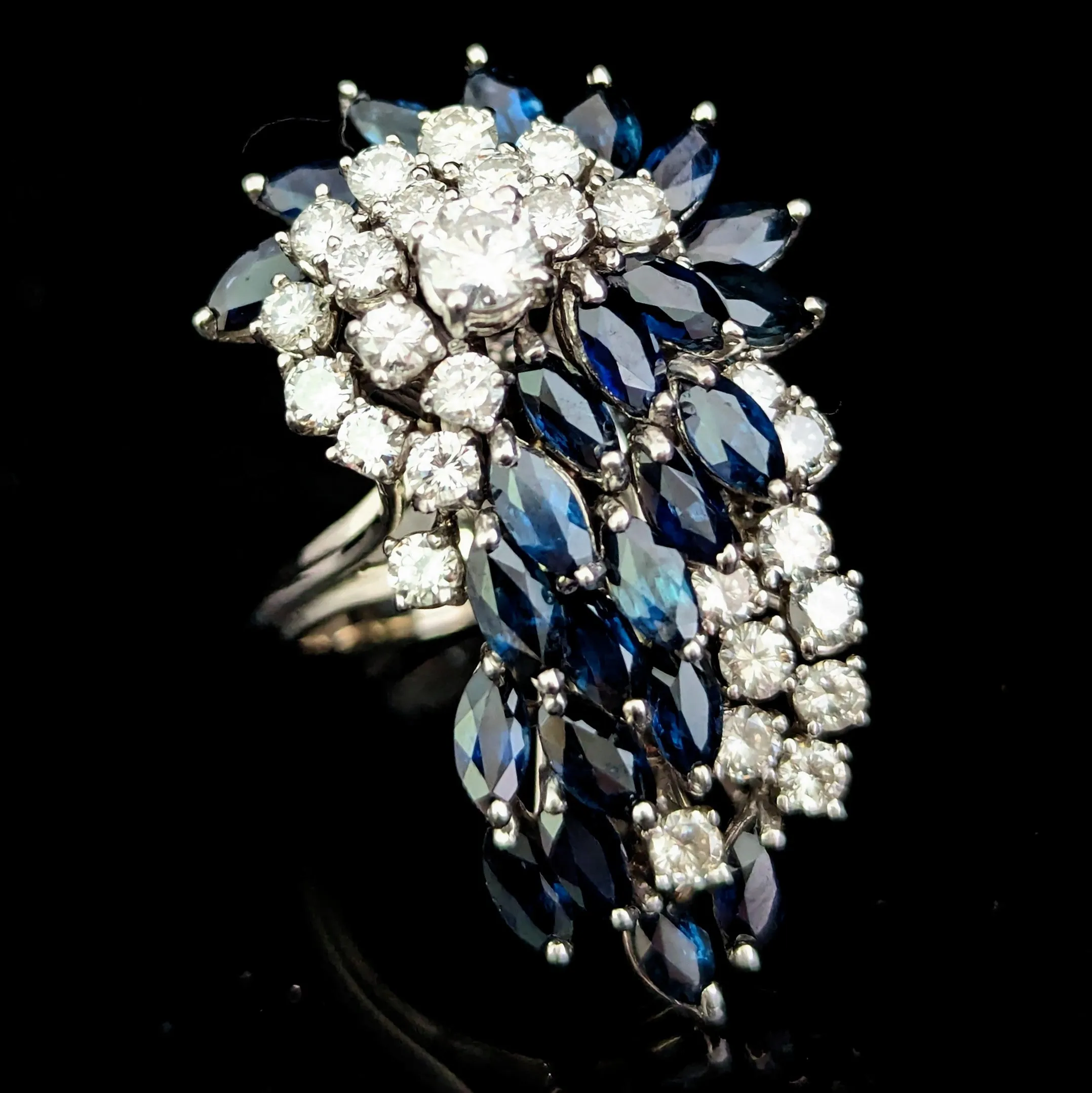 The Hampstead - Estate Diamond Sapphire Cluster Cocktail Ring