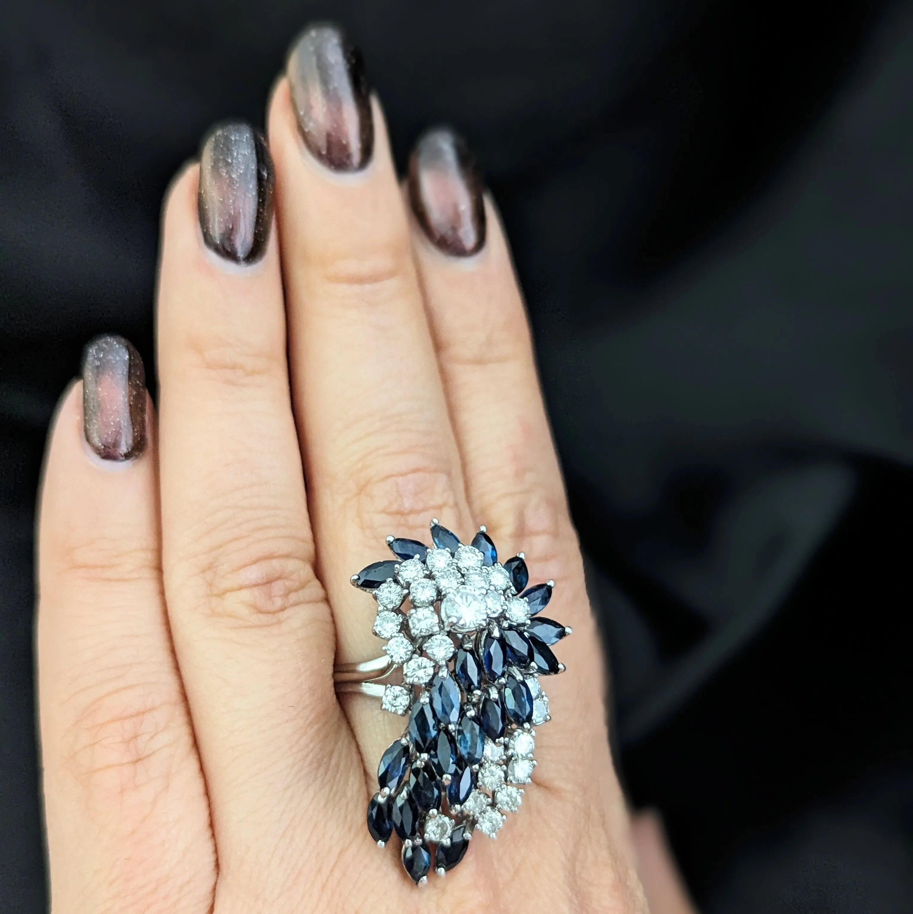 The Hampstead - Estate Diamond Sapphire Cluster Cocktail Ring