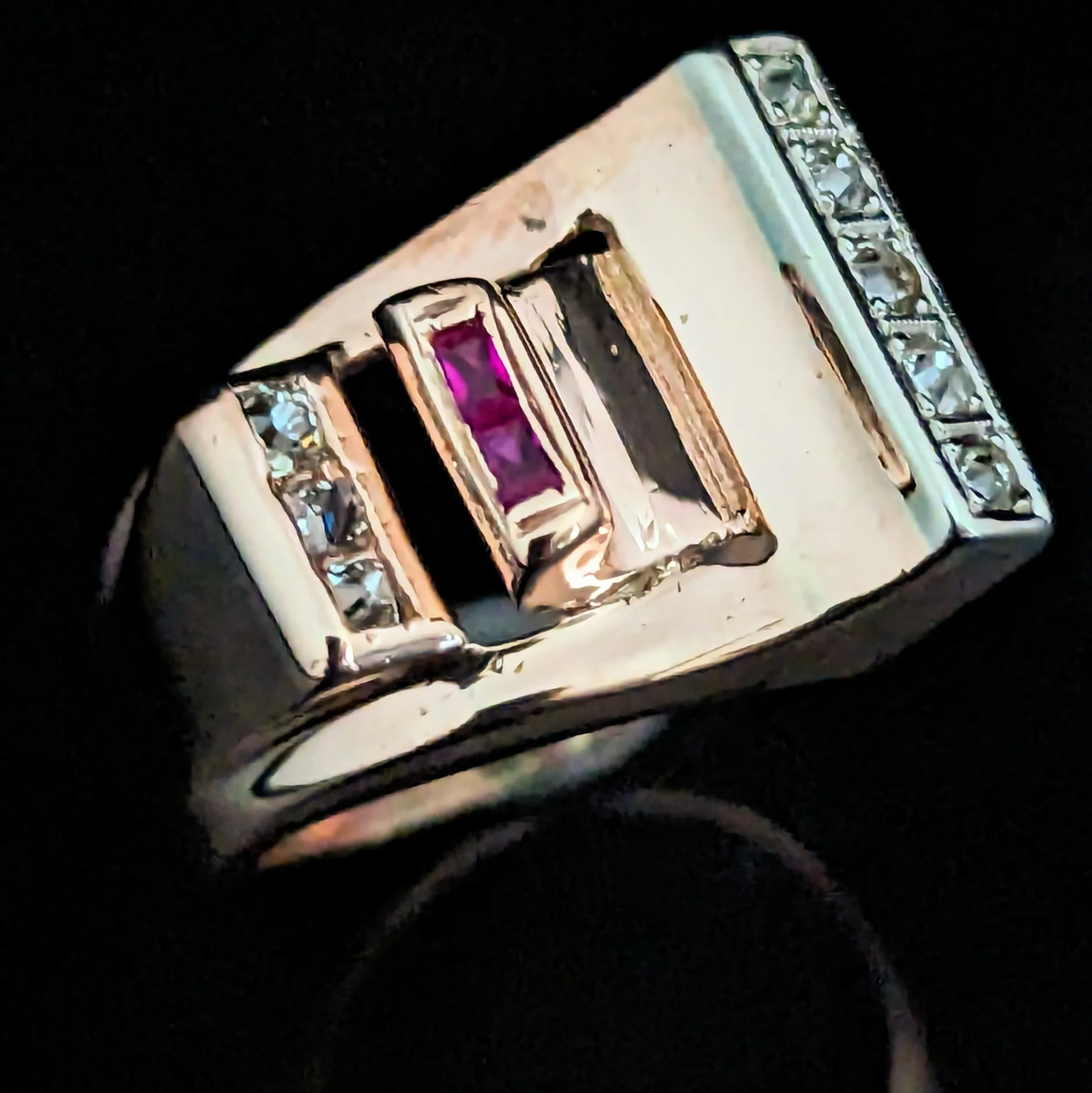 The Hampton - 1940s Diamond Ruby 14k Rose Gold Cocktail Ring