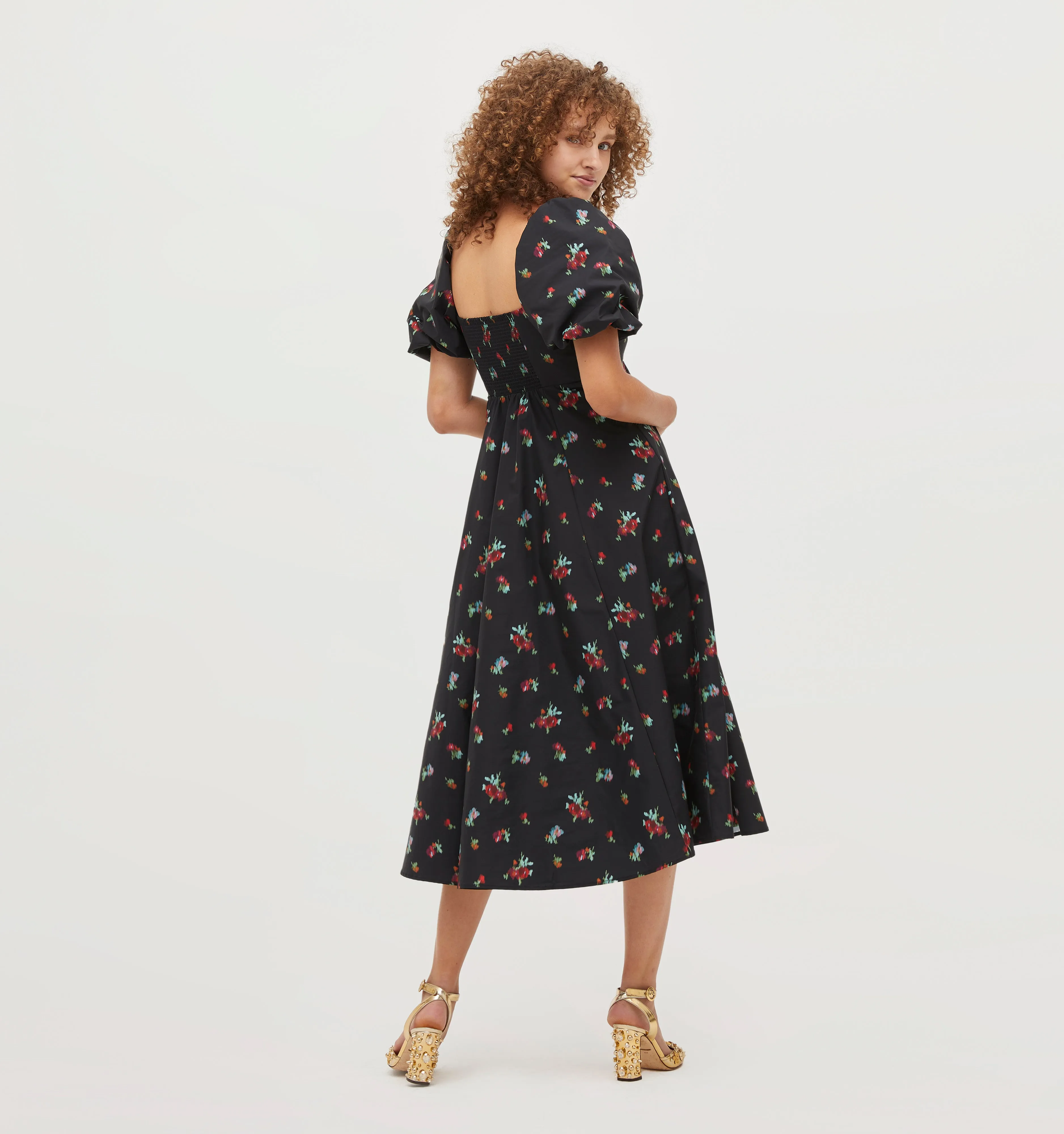 The Matilda Dress - Black Ikat Floral Taffeta