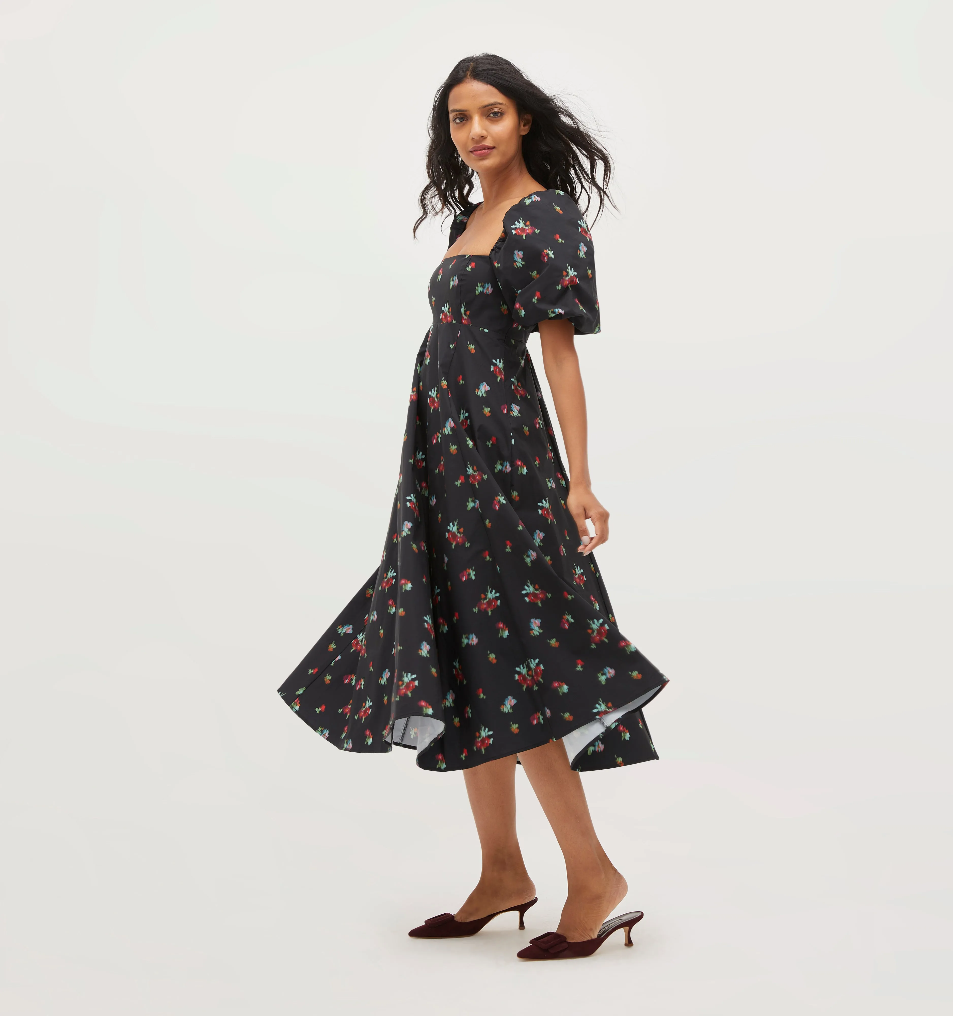 The Matilda Dress - Black Ikat Floral Taffeta