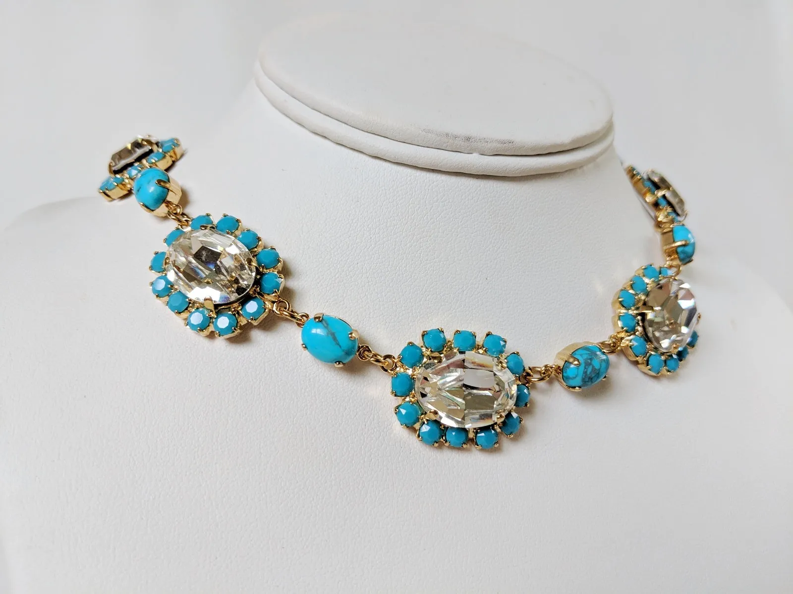 Turquoise and Crystal Halo Necklace - Large Oval - One of a Kind!