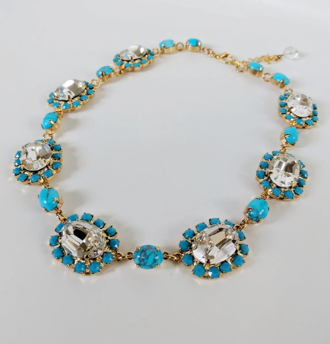 Turquoise and Crystal Halo Necklace - Large Oval - One of a Kind!