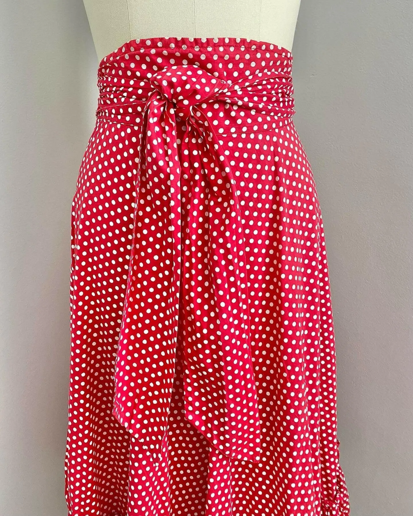 Vintage 1950s Red Polka Dot Cotton Maxi Skirt / 50s Serbin long peasant skirt Size S